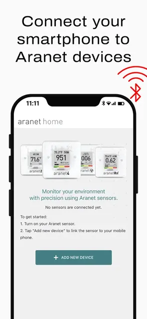 Bluetooth pairing flow for adding a new Aranet sensor device.